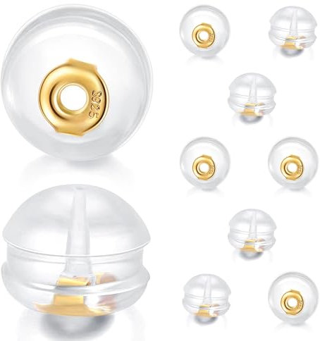 Gold Earring Backs, ALEXCRAFT 20Pcs 14k Real Goldplated Clear Silicone Earring Backs, 925 Sterling Silver Soft Comfortable Backs for Studs Earrings Replacement Safety Backs for Women
