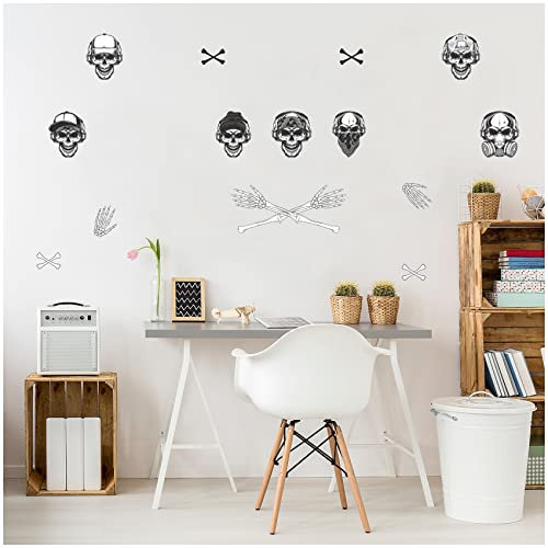 Wandsticker 3 Din A4 Bögen Wandtattoo für Jugendzimmer Kinderzimmer Wohnzimmer Wandbild Mädchen Junge Teenager selbstklebend Y065 (Ohne Wunschname, 07 Totenkopf Boy)