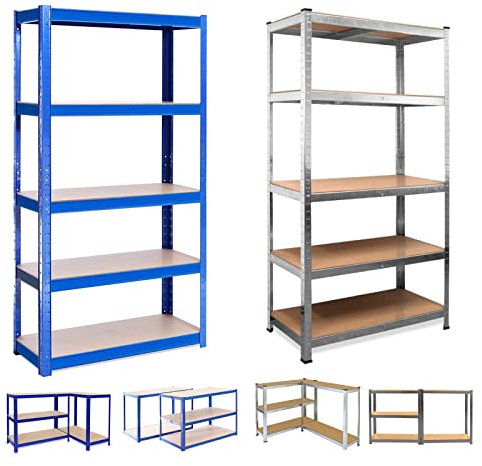 AUTOFU Garagenregal 180cm x 90cm x 40cm Heavy Duty Regale für die Lagerung - Blaue 5-stöckiges Regal (175KG pro Regalbrett), 875KG Kapazität | 3 Jahre Garantie