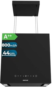 Cecotec Hotte Aspirante 44cm îlot Carré Bolero Flux Cct 448000 Black, Finition Noir, Aspiration 800m3 per hour, Moteur 210W, 3 Niveaux de Puissance, Commande Tactile, Filtre à Charbon, Lumière