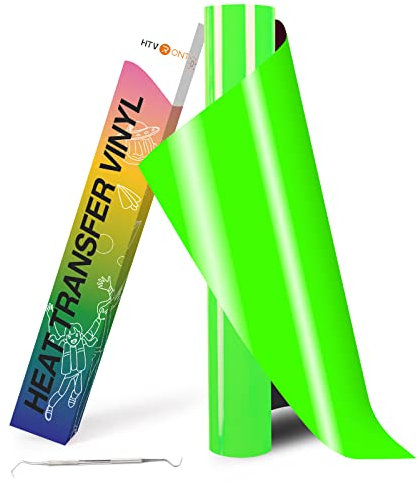 HTVRONT Plotterfolie Textil-30.5cm x 244cm Flexfolie Plotter Textil für Silhouette Cameo, Verwendet in T-Shirt und Kleidung (Fluoreszierendes Grün)