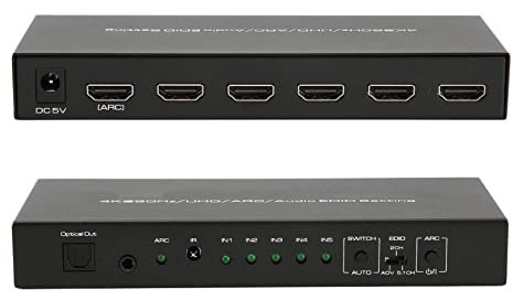 Estrattore Audio HDMI 4K, Scatola Interruttore Estrattore Audio Stereo HDMI HDR con 5 Porte, Estrattore Audio Interruttore HDMI per Altoparlanti, Adattatore Convertitore Audio HDMI