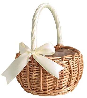 Sweieoni Panier à Fleurs en Osier Fait à la Main Panier à Fleurs Tressé en Rotin Panier Rotin en Osier Fleur de Mariage Panier en Osier Tissé pour Demoiselle d'Honneur Panier en Osier avec Poignée