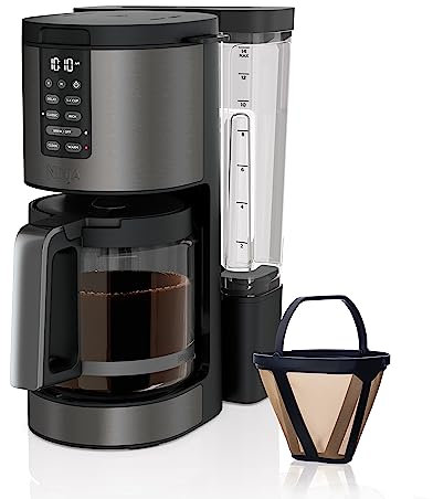Ninja DCM201BK Cafetera programable XL de 14 tazas PRO, jarra de vidrio de 14 tazas, temporizador de frescura, con filtro permanente, acero inoxidable negro