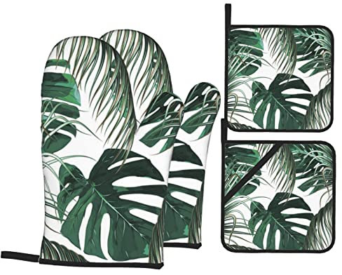 Feuilles Tropicales Gants de Four et maniques Ensembles de 4 Gants de Four antidérapants résistants à la Chaleur pour la Cuisson au Four, la Cuisson, Les grillades, Les Mitaines de Barbecue