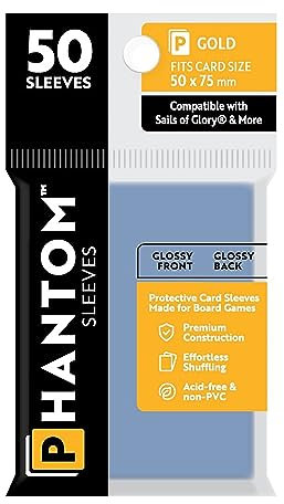 Phantom Sleeves: Gold Size (50 mm x 75 mm) – glänzend/glänzend (50) (kompatibel mit: Sails of Glory® und mehr)
