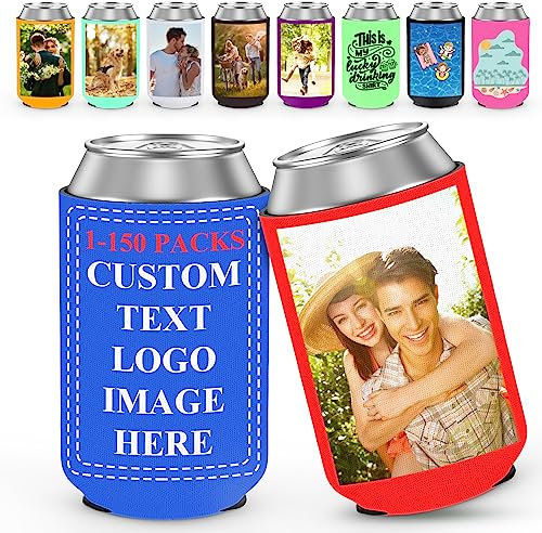 Yatihugy Raffreddatori personalizzati per lattine di birra, maniche isolate personalizzate per lattine di soda alla rinfusa con testo immagine logo, sublimazione può raffreddare spazi vuoti per