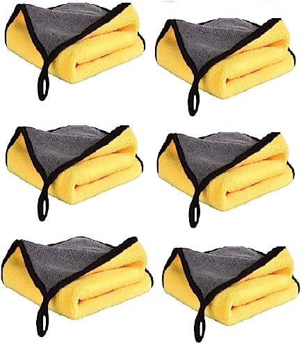 Eidyer Microfibre Cleaning Cloths Towels, 6 Pack Thick Super Absorbent Micro Fibre Plush Cloths for Car Wash, Cleaning Waxing Dusting and Drying, Car and Household Fiber Towel 30 * 40cm