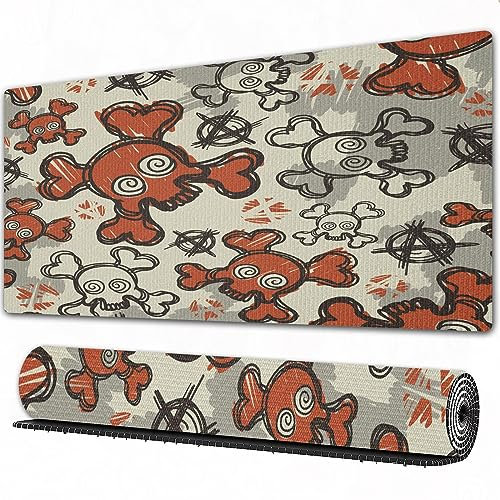 Gaming Mauspad XXL 750 x 400 x3 mmHandgezeichnete Grunge-Doodle-Stil lustige Sk Mousepad Groß Vernähte Kanten WassXerdicht Anti-Rutsch für PC,MacBook,Laptop Verbessert Präzision und GeschwindigkeiX