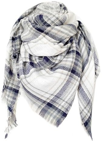 FIFTHAVE Écharpe Femme Homme Châle Cachemire Ecossaise Mode Ponchos Plaid Foulards Automne Hiver Oversize Cape Glands Scarf Carreaux Chaud Carrée Souple Étole Couvertures Bleu-gris