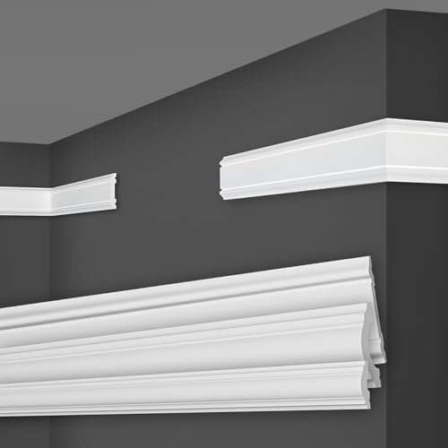 MARBET DESIGN Profili da Parete Bianchi in Plastica HDPS - 2 Metri, Profili Decorativi per Pareti, Profilo Piatto, Cornici in Gesso, Profili Ornamentali (HW-3 47x8 mm, 20 Metri / 10 Profili)