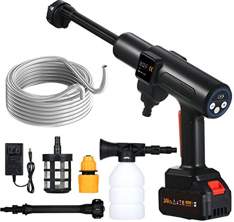 Aumotop Rondella a mano ad alta pressione, idropulitrice, idropulitrice, ricaricabile, multiple modalità di iniezione, pistola autolavaggio ad alta pressione per la pulizia del pavimento a casa