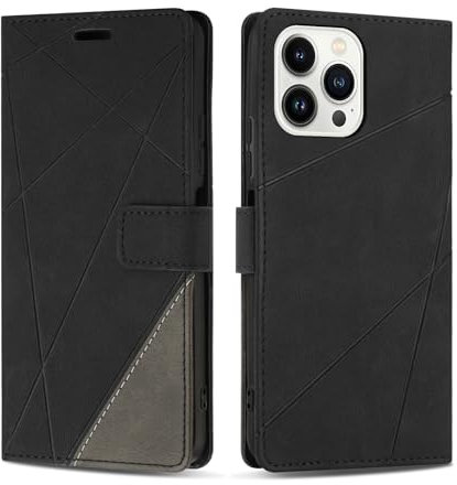 SONWO Case for iPhone 15 Pro Max, Premium PU Leather Flip Wallet Case Cover with Magnetic Closure and Card Slots, Phone Case for iPhone 15 Pro Max, Black