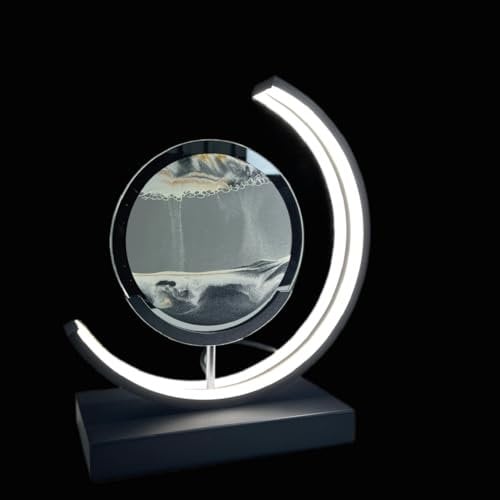 Luxus europe - Treibsand Tischlampe - Schwarz - Bewegte Sandkunst - Sanduhr-Lampe - Sandkunst in Glas - Schreibtischlampe - LED - Dimmbar - Industriell und modern - Nachtlicht für das Schlafzimmer