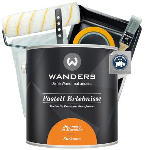 Wanders Peinture murale Pastel Erlebnisse - 2,5 l (curcuma, jaune) avec kit de peinture basique - Peinture à la craie de qualité supérieure - Facile à utiliser - Très opaque, ultra mat - Parfait pour