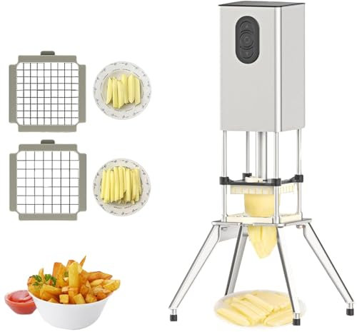 CHHMAELOVE Coupe-Frites Automatique 200 W, Hachoir à Fruits et légumes en Acier Inoxydable, avec Lames de 9 mm et 12,5 mm, dés Environ 50 kg en 20 Minutes, Commercial et Domestique