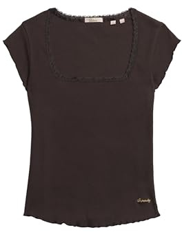 Superdry Damen Essential T-Shirt mit eckigem Ausschnitt Dunkelbraun 6-8