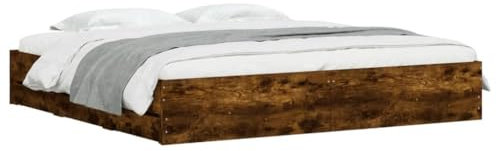 vidaXL Cadre de Lit et Tiroirs, Lit Double avec Rangement, Lit Adulte avec Sommier à Lattes Chambre, Chêne Fumé 200x200 cm Bois d'Ingénierie