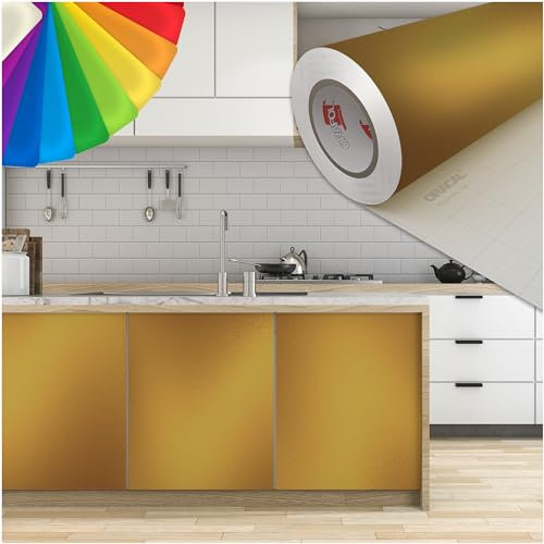 PRINT.GG Klebefolie Möbel - Möbelfolie in vielen Größen - Selbstklebende Folie in vielen Farben - Klebefolie Schwarz Matt für verschiedene Möbeltypen, 100 x 100 cm, Gold Matt