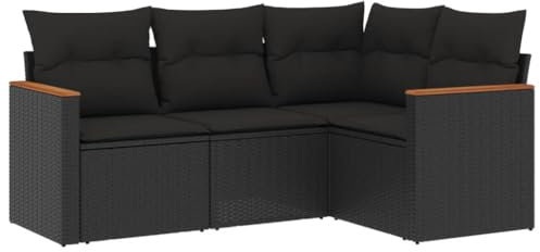 vidaXL Garten Sofagarnitur mit Kissen 4-TLG., Gartenmöbel Gartengarnitur, Sitzgruppe Sitzgarnitur, Lounge Sofa Garnitur Terrasse, Schwarz Poly Rattan