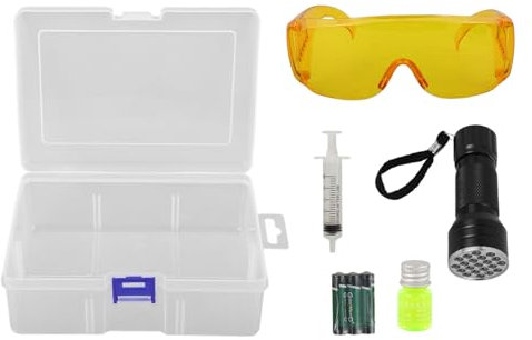 OUNONA Lecksucher-Set Auto-Klimaanlagen-Lecksucher-Werkzeug Taschenlampe Öl Fahrzeug Wechselstrom Uv-Farbstoff Lecktest-Erkennungsset Fluoreszierende Schutzbrillen Zubehör