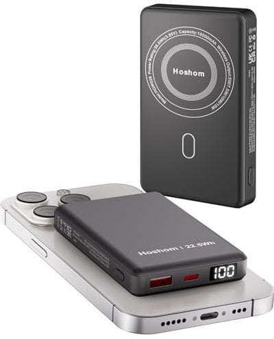 HOSHOM Magnetic Power Bank 22.5W fast charging, MagSafe-Compatible 10000mAh 15w wireless Portable Charger QC 22.5w PD 20w Battery Pack USB C IN & OUT for Smartphones Tablets