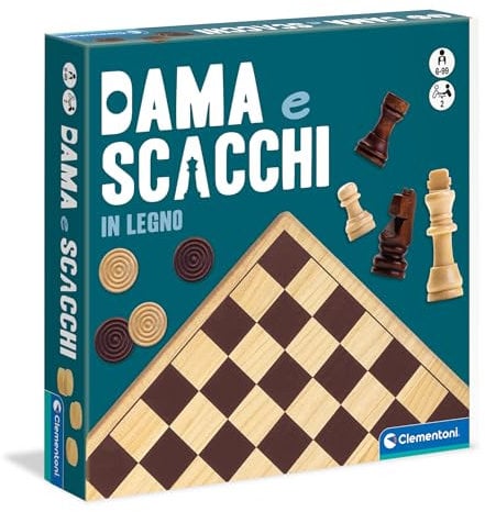 Clementoni - Dama e Scacchi in Legno, Gioco da Tavolo Ragazzi 6+ Anni e Adulti, per 2 Giocatori, Idea Regalo Made in Italy, Lingua Italiana, 16828