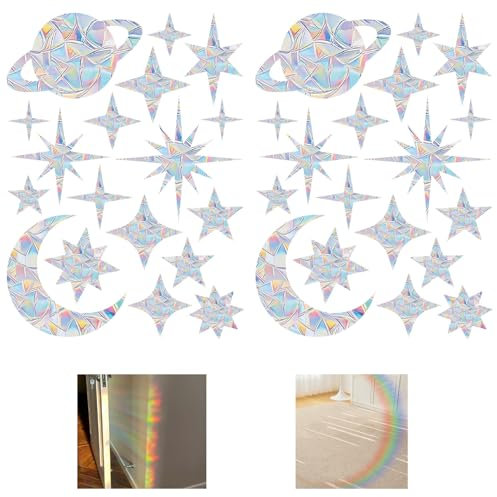 36 Prisma Fensteraufkleber, Glasscheibe vogelsicher, Planet Aufkleber, Dachfenster vogelsicher, buntes Licht, Regenbogen, elektrostatische Adsorption (B# Planet)