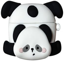 TOU-BEGUIN Kabellose Lade-Kopfhörer-Hülle, kompatibel mit Airpods 1 & 2, niedliches Cartoon-Panda-Design, weiches Silikon, Ganzkörper-Schutzhülle, Ohrhörer-Zubehör mit Haken (Panda)