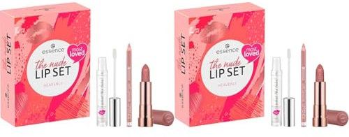 essence cosmetics the nude lip set heavenly, Lip Kit, Lippenstift Set, Geschenk für Frauen, Make-Up, acetonfrei, vegan, ohne Mikroplastikpartikel, 2er Pack (3pcs)