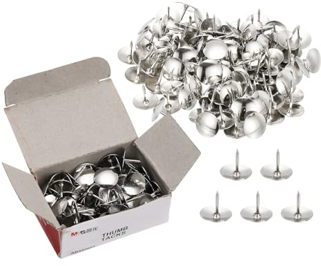 M&G 1000 Stück Reißzwecken, Pinnnadeln Reißzwecken Starke Pinnnadeln Rostfreier Metallstahl Flacher Kopf für Wand Korktafel Pinnwand Holz Dekorativ, 2er Pack Pappschachtel, Silberton