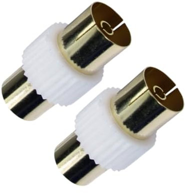 Relloh TV Aerial Coaxial Cable Connectors White - Premium Gold Plated 2x Female Connectors for Seamless Signal Transmission - Coaxial TV Aerial Connector Kit RF Coax Aerial Adapters