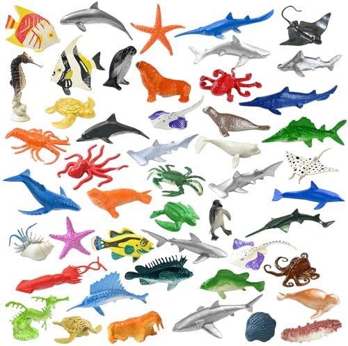 48 Figurines d'animaux Marins en Plastique, animal marin miniature enfant,animaux marins jouet,de Piscine & de Bain pour Garçons & Filles - Solide & Non Toxique, Cadeau de Bain pour Enfants éducatifs