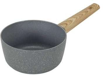 COOK CONCEPT, KC25371, Casserole en Aluminium forgé 18 cm, Design Ergonomique avec Manche Effet Bois, revêtement antiadhésif, Compatible Tous Feux, Facile à Nettoyer, Gris Marron