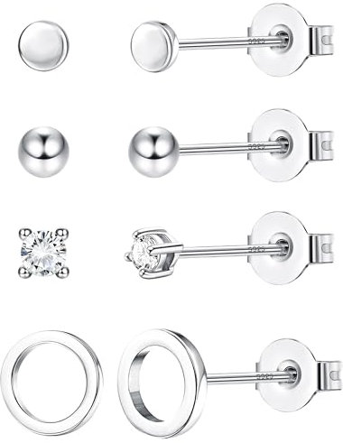 Adramata 4 Paar Ohrstecker Silber 925 Klein Silber Ohrringe Damen CZ Ohrstecker Gold Hypoallergene Ohrringe Knorpel Stecker Gold Silber Helix Tragus Ohrringe Silber 925 Stecker für Mehrere Piercings,1