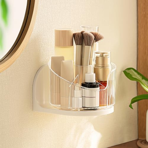 Poeland Wandmontierter Make-up-Pinsel-Organizer, 360 Grad drehbar, 6 Fächer für Hautpflegeprodukte und Make-up-Pinsel (Transparent)
