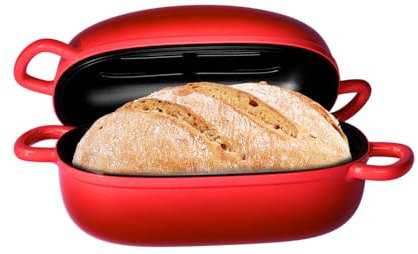 Dutch Oven for Bread Baking - 2.5QT Bread Pans for Homemade Bread Cast Iron Bread Pan Dutch Oven Loaf Pan with Lid and Loop Handles for Homemade Breadmaking, Red