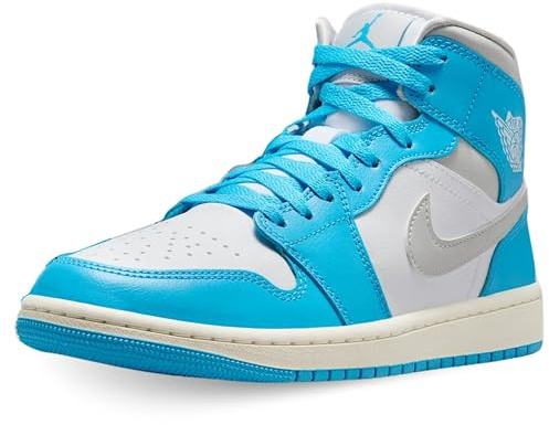 NIKE Womens Air Jordan 1 Mid Trainers BQ6472 Sneakers Shoes (UK 6 US 8.5 EU 40, Dark Powder Blue Neutral Grey 400)