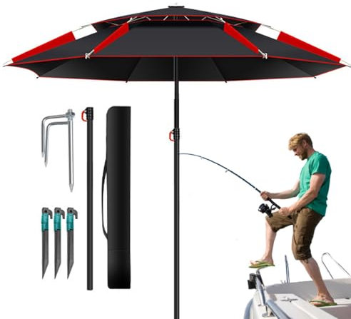 Xinhuju Sonnenschirm für den Außenbereich, Terrassenschirm für den Außenbereich, Offset-Regenschirm, rund, doppelter Top-Marktschirm, zusammenklappbarer Angelschirm für Balkon, Garten, Einzigartiges