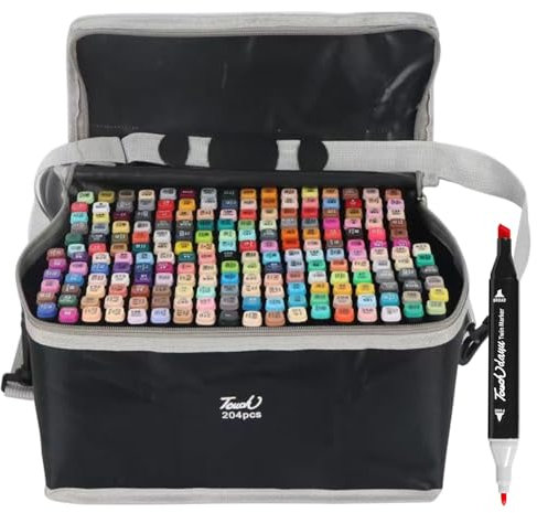 Polegas 204 Colours Pcs Markers Set, Alcohol Markers Set, Dual Tip Brush Marker Pens for Painting, Coloring, Highlighting,Underlining and Drawing, Paint Pen with Storage Bag