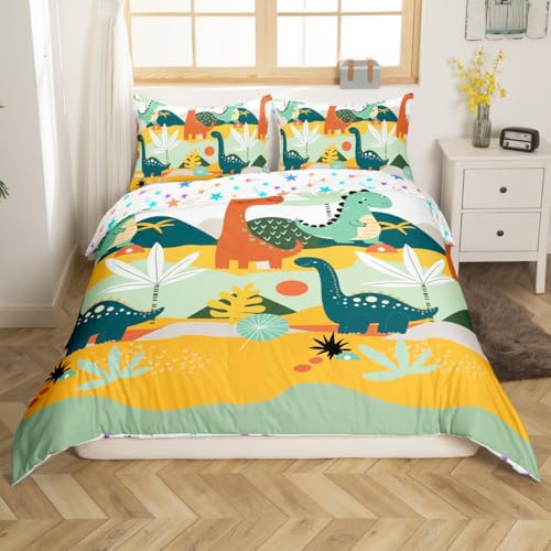 Homemissing Dinosaures Housse de Couette 240x260cm Enfants Dinos Parure de Lit avec 2 taie d'oreiller 65x65cm, Mignons Animaux Imprimer Ensemble de literie Filles Adolescents, Microfibre Douce