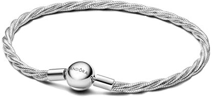 PANDORA Moments Runder Verschluss Gedrehtes Schlangen-Gliederarmband aus Sterling-Silber, Kompatibel Moments, Größe: 17 cm, 593757C00-17