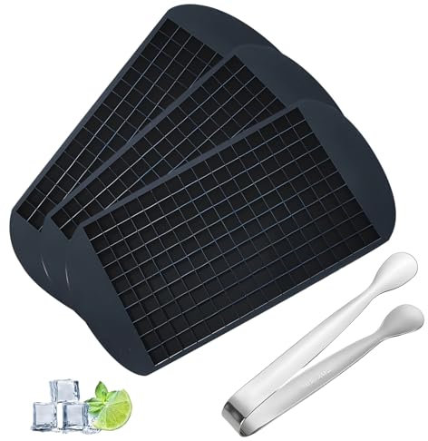 Small Ice Cube Tray, Mini Ice Cube Trays Silicone, 3 Pack Black Ice Cube Trays with Ice Cube Moulds, 23.2cm/9.1in*11.7cm/4.6in, Includes 1 Small Ice Cube Tongs for Home and Small Business Use
