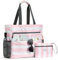 G4Free Large Beach Bag for Women Waterproof Sandproof Beach Tote Bag with Makeup Bag Zipper Pocket(Pink Stripe)