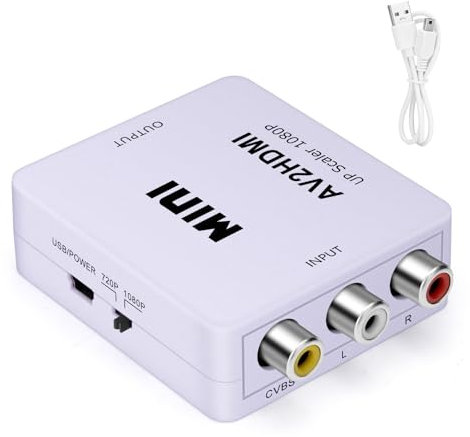 Seminer Adattatore da RCA a HDMI, 1080P RCA Composito CVBS AV a HDMI Video Audio Converter che Supporta PAL/NTSC per PC Laptop Mini Xbox PS2 PS3 TV VHS VCR Camera DVD Con Cavo di Alimentazione USB