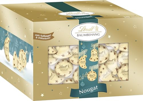 Lindt Schokolade Nougat Baumbehang | 1 x 500 g Köcher | Zarter Haselnuss Nougat in Vollmich Schokolade | Schokoladen-Geschenk zu Weihnachten | Weihnachtsschokolade