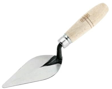 Paletín de albañil 130x70mm, punta olivo, ideal para aplicar y alisar mortero y cemento en trabajos de construcción.