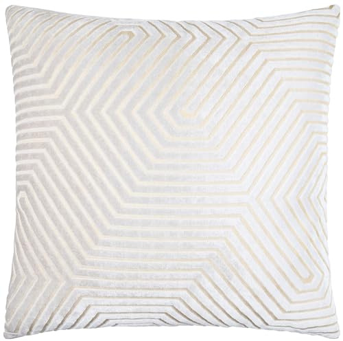 Paoletti Evoke Velvet Feather Filled Cushion – Luxurious Chevron Pattern Decorative Square Pillow With Filling (Oyster - 55x55cm)