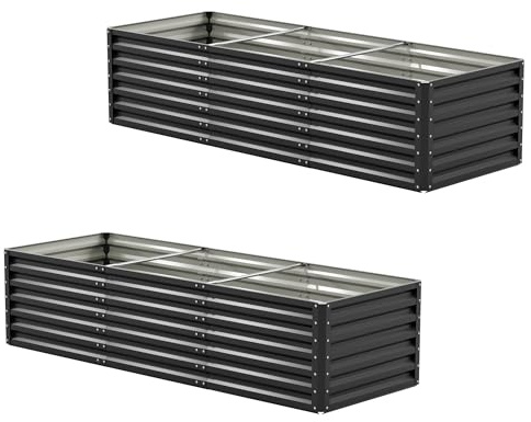 Amopatio Hochbeet Metall 2er-Set, Pflanzkasten Hochbeete für Garten, 240x90x60 cm, Hochbeete-kit für Gemüse Blumen Sukkulenten Kräuter, Blumenbeet & Pflanzentrog, Verzinkter Stahl, Schwarz
