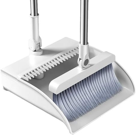IUYIXWFP Broom and Dustpan Set, Upright Standing Brooms for Sweeping Indoor, Light Weight Stainless Steel can be Hung on The Wall, Suitable for Pet Hair, Carpet, Floor